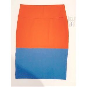 NWT Lularoe Cassie Skirt, Blue/Orange Colorblock